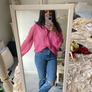 H&M Pink button down top with textured print